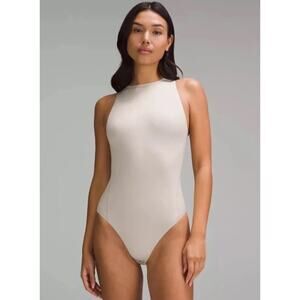 Lululemon Bodysuit Medium Wundermost Ultra Nulu High Neck Sleeveless BONE NWT